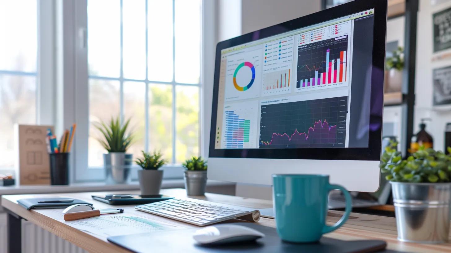 Interactive data visualization dashboard on a computer screen in a modern workspace
