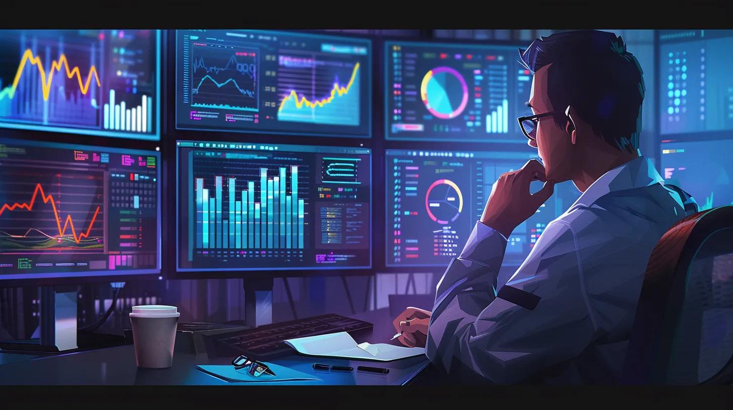 Business analyst reviewing real-time data analytics dashboards for informed decision-making