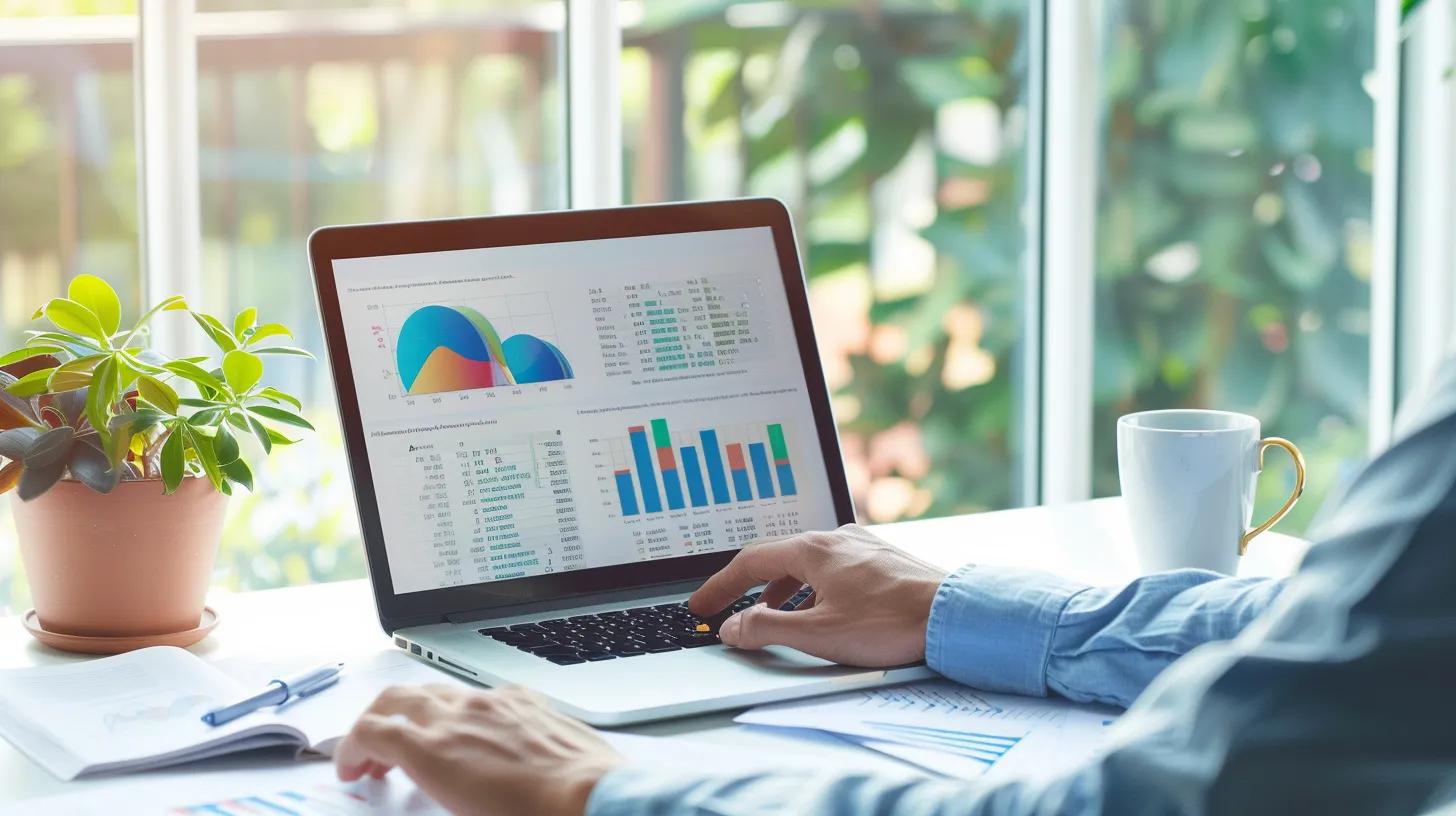 Insurance agent utilizing data analytics tools in a modern office setting