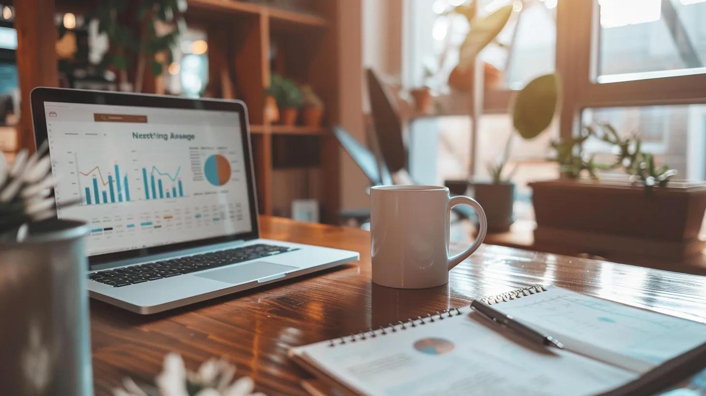 Business professional analyzing data with a laptop in a cozy office setting