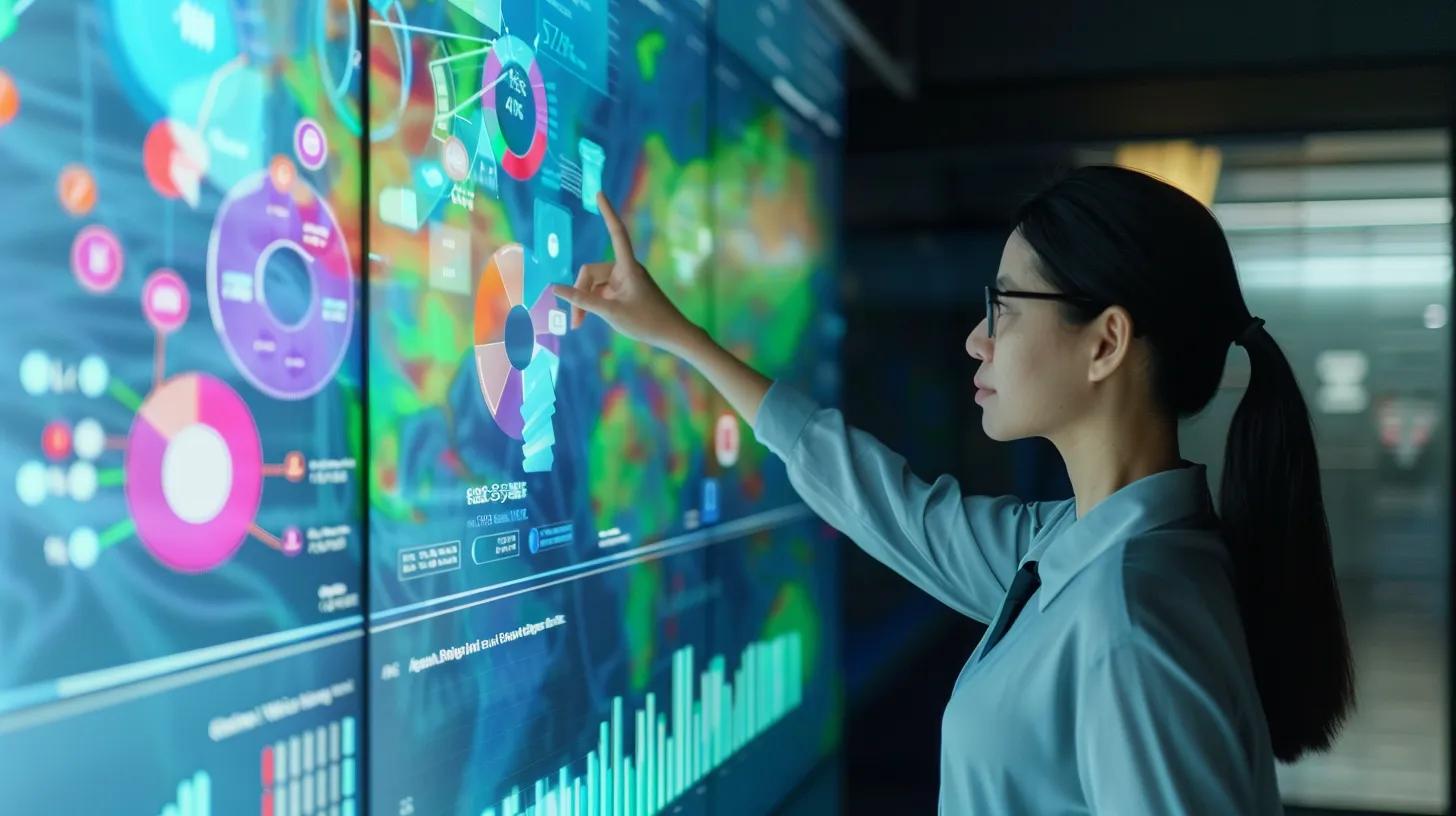 Individual interacting with a digital screen displaying data visualizations, illustrating the role of instant data visualization in business monitoring