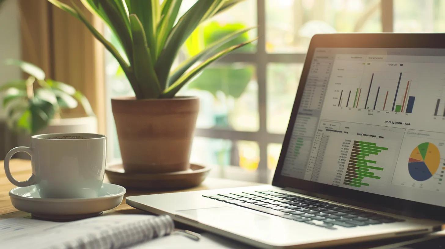 Cozy office scene with a person analyzing data on a laptop, emphasizing real-time dashboards