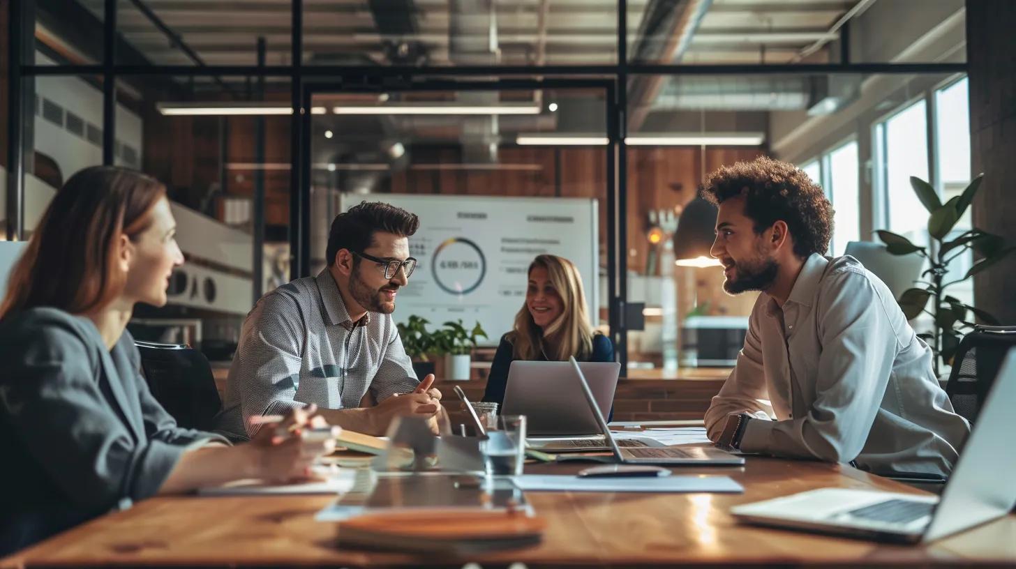 Business professionals collaborating on GDPR compliance and data privacy strategies